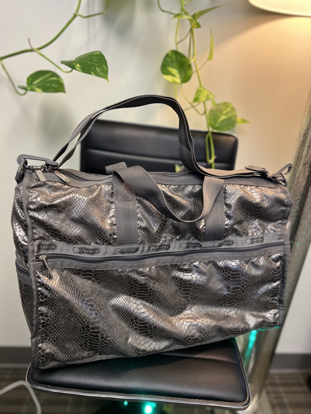 LeSportsac Metallic Shiny Foil Snakeskin Print Deluxe Large Travel Weekender Bag